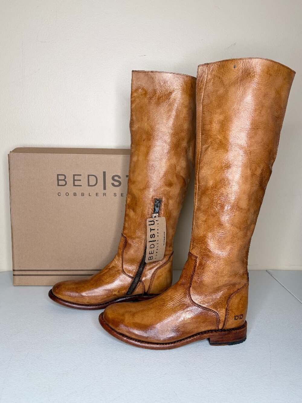 BED STU Tess Distressed Tan Leather Tall Riding Boots BEDSTU Size 8